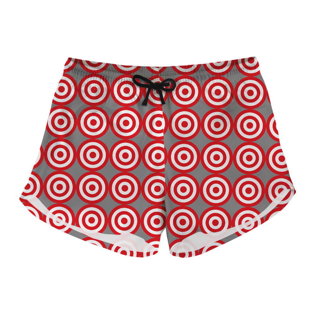 Red And White Bullseye Target Print Women's Shorts