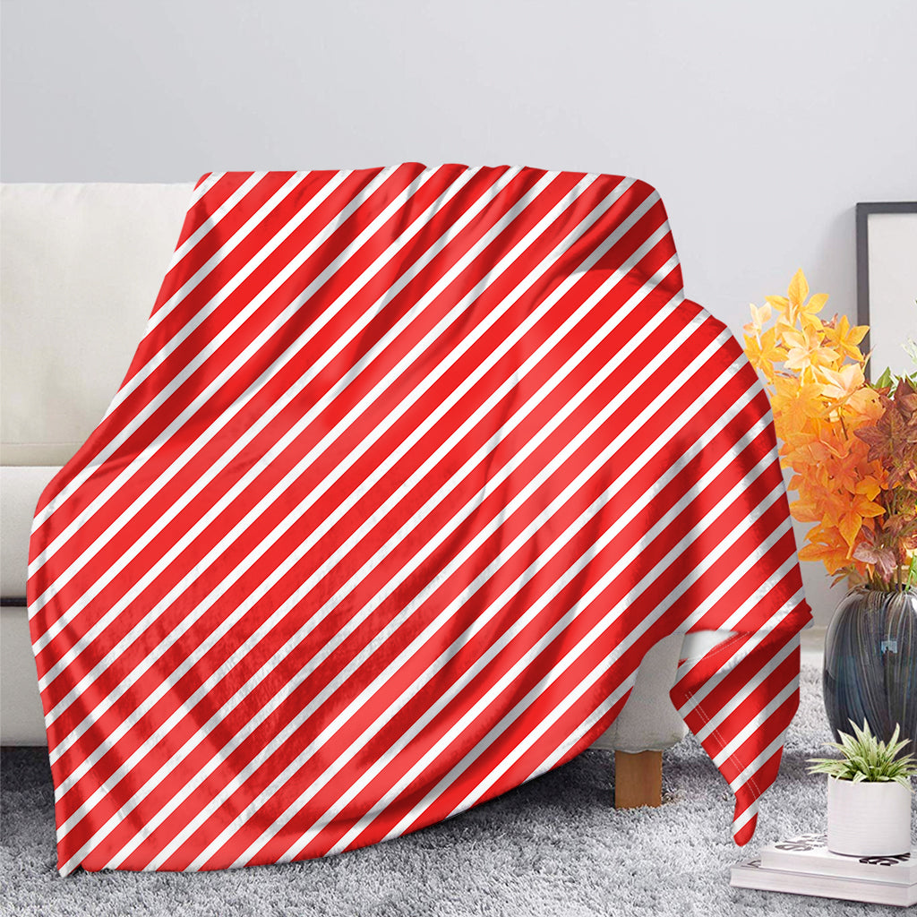 Red And White Candy Cane Pattern Print Blanket