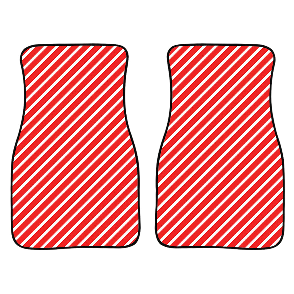 Red And White Candy Cane Pattern Print Front Car Floor Mats