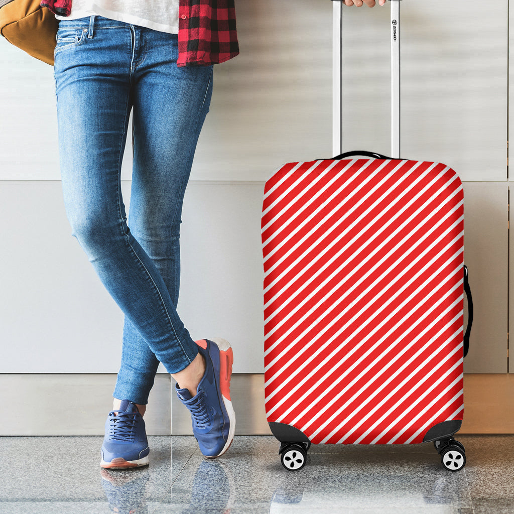 Red And White Candy Cane Pattern Print Luggage Cover