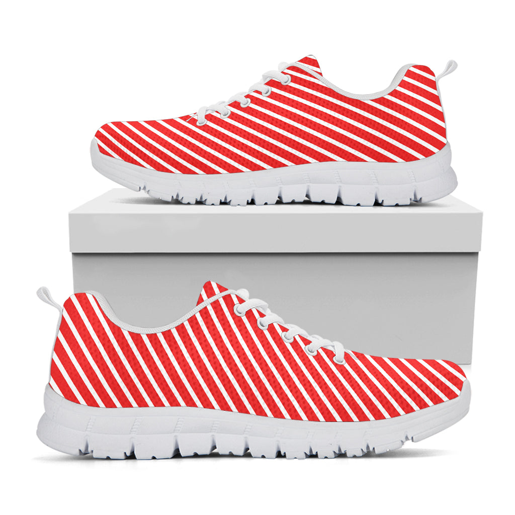 Red And White Candy Cane Pattern Print White Sneakers