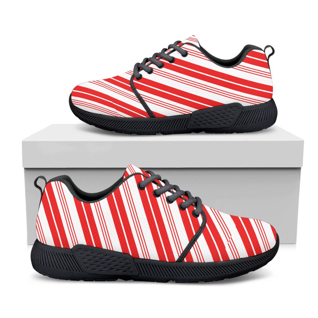 Red And White Candy Cane Stripe Print Black Athletic Shoes