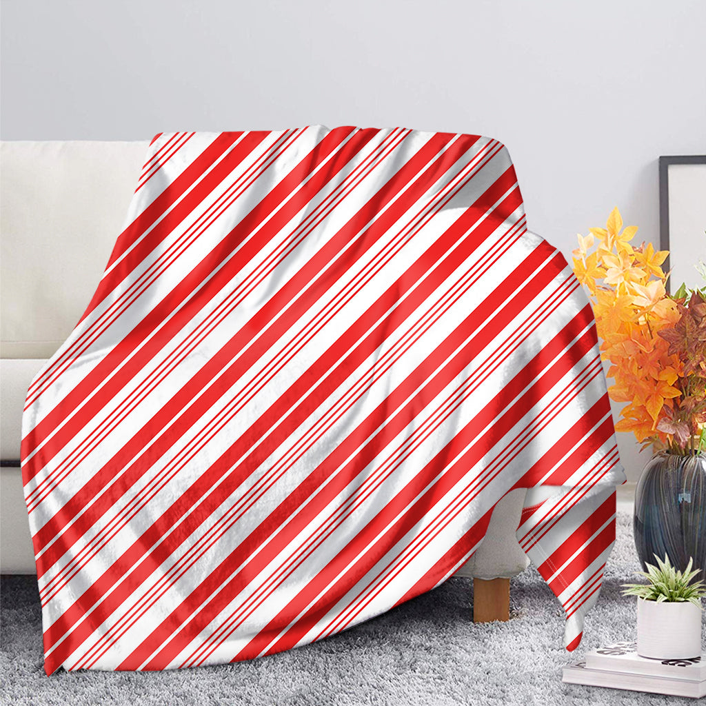 Red And White Candy Cane Stripe Print Blanket