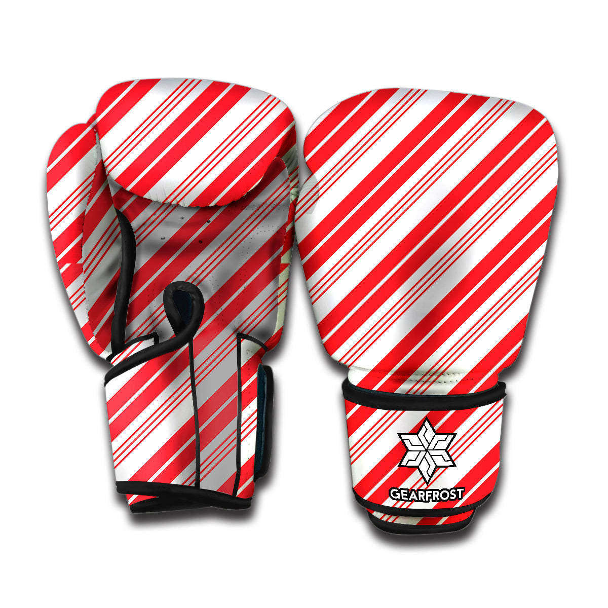 Red And White Candy Cane Stripe Print Boxing Gloves