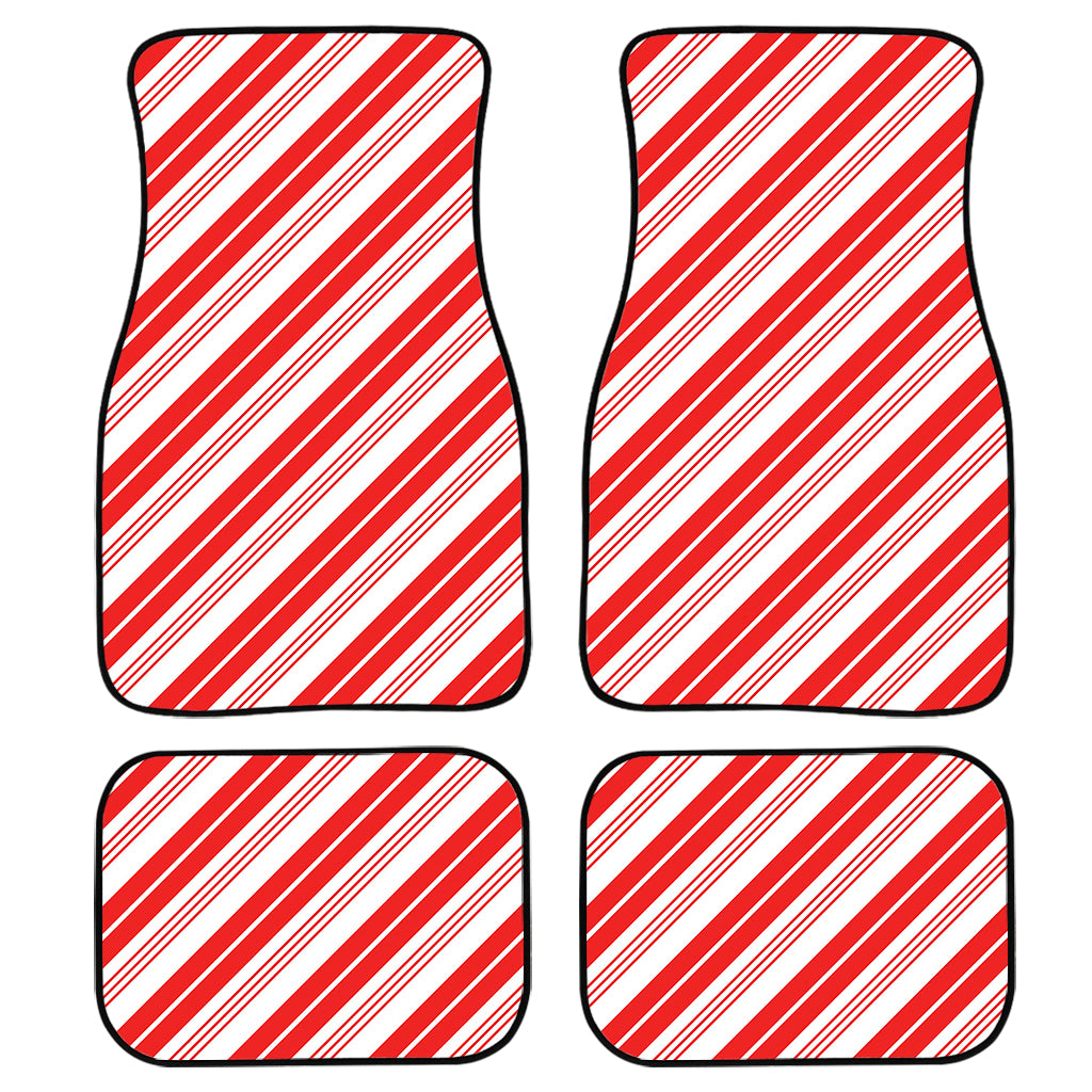 Red And White Candy Cane Stripe Print Front and Back Car Floor Mats