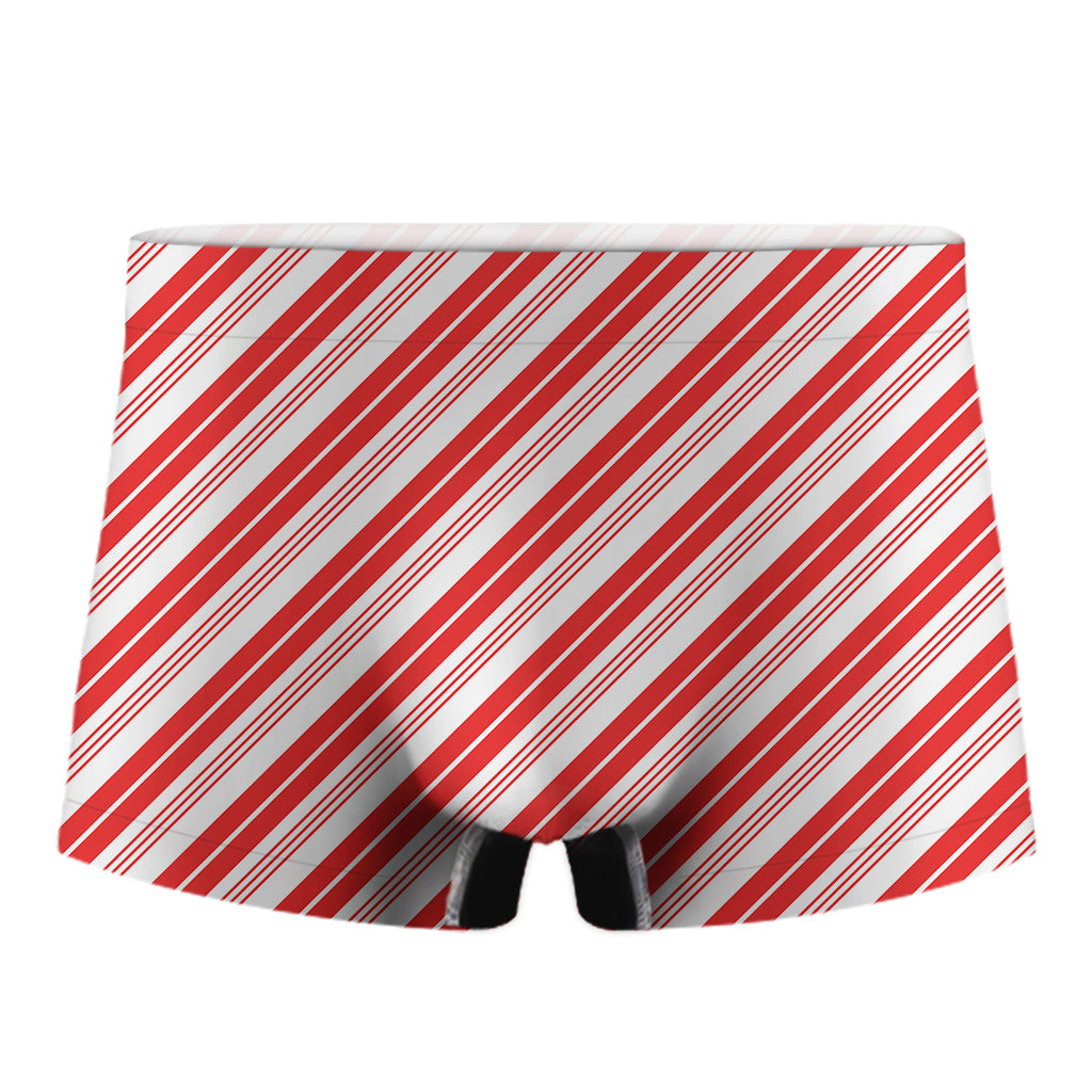 Red And White Candy Cane Stripe Print Men's Boxer Briefs