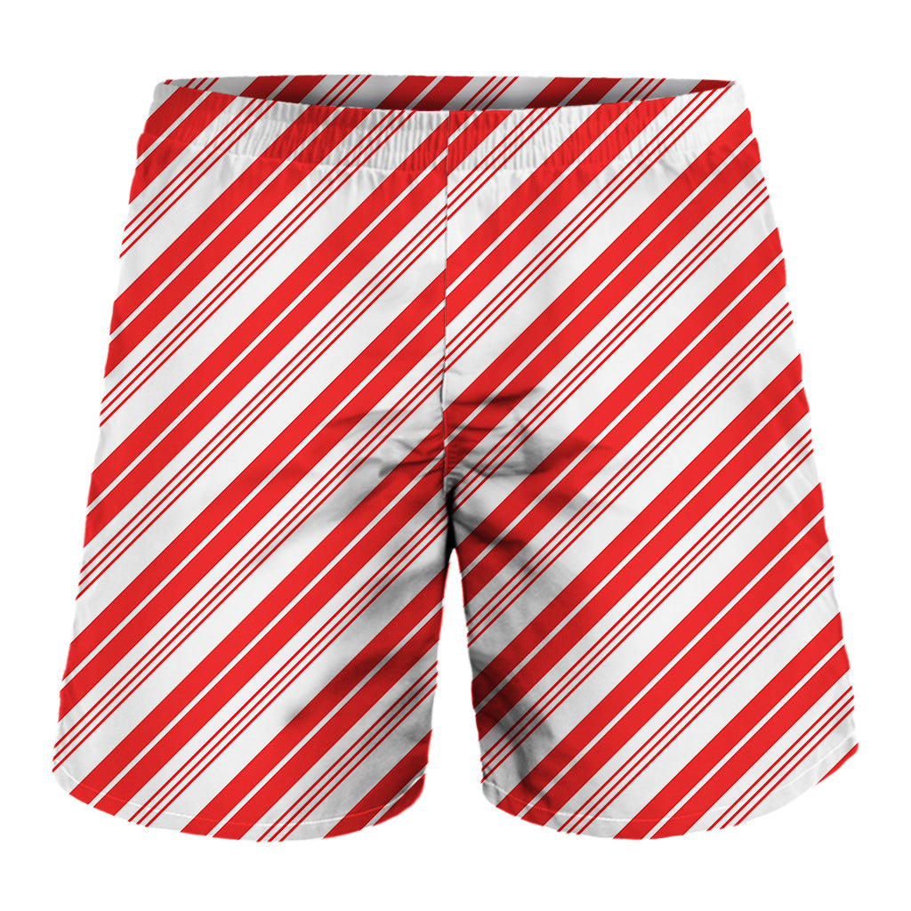 Red And White Candy Cane Stripe Print Men's Shorts