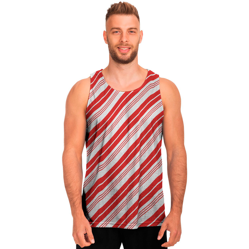 Red And White Candy Cane Stripe Print Men's Tank Top