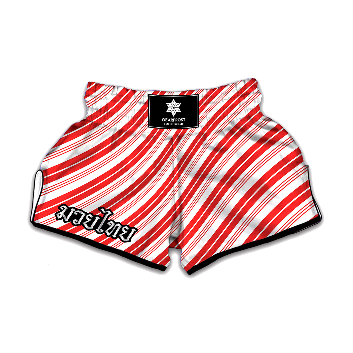 Red And White Candy Cane Stripe Print Muay Thai Boxing Shorts