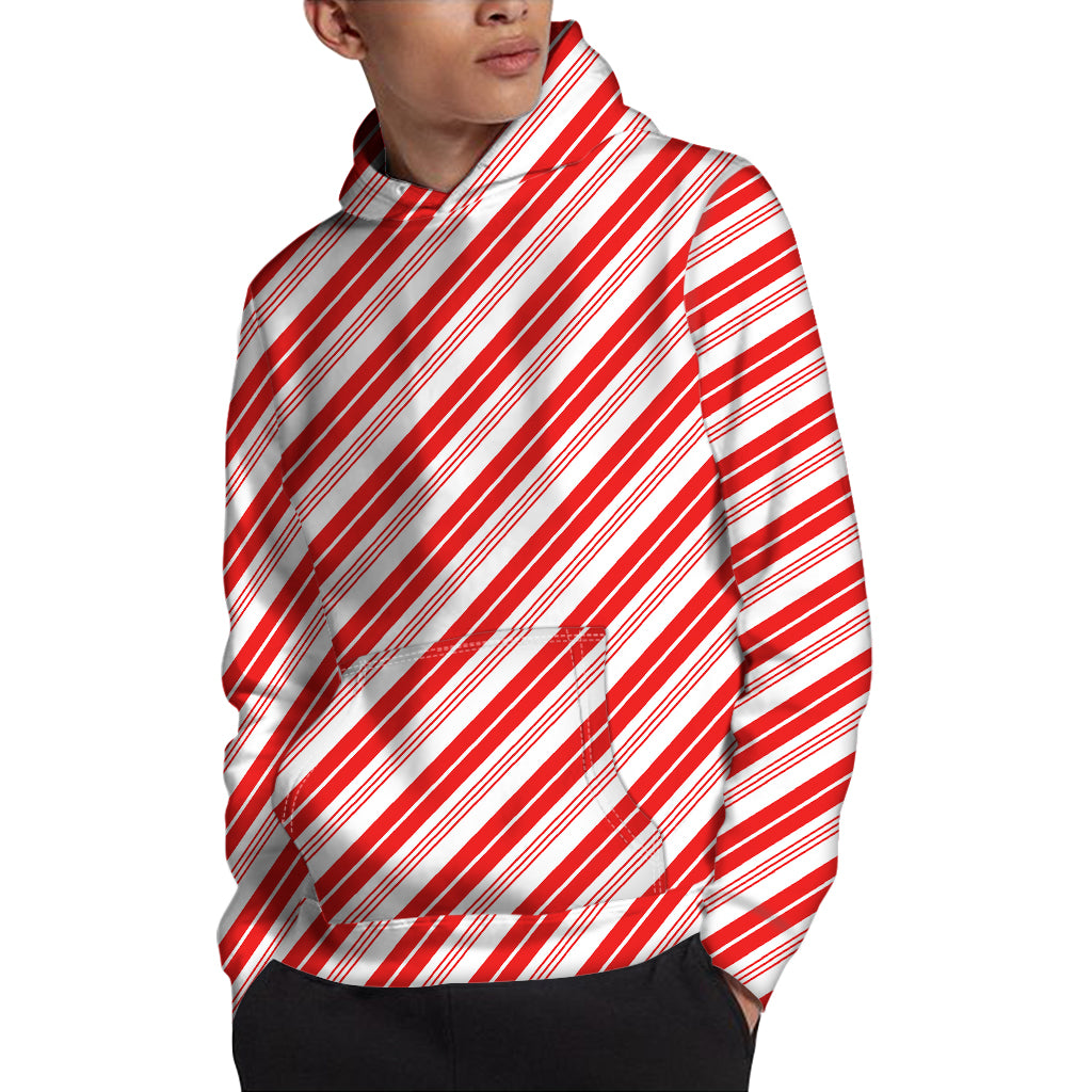 Red And White Candy Cane Stripe Print Pullover Hoodie