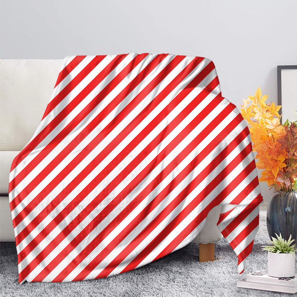 Red And White Candy Cane Striped Print Blanket