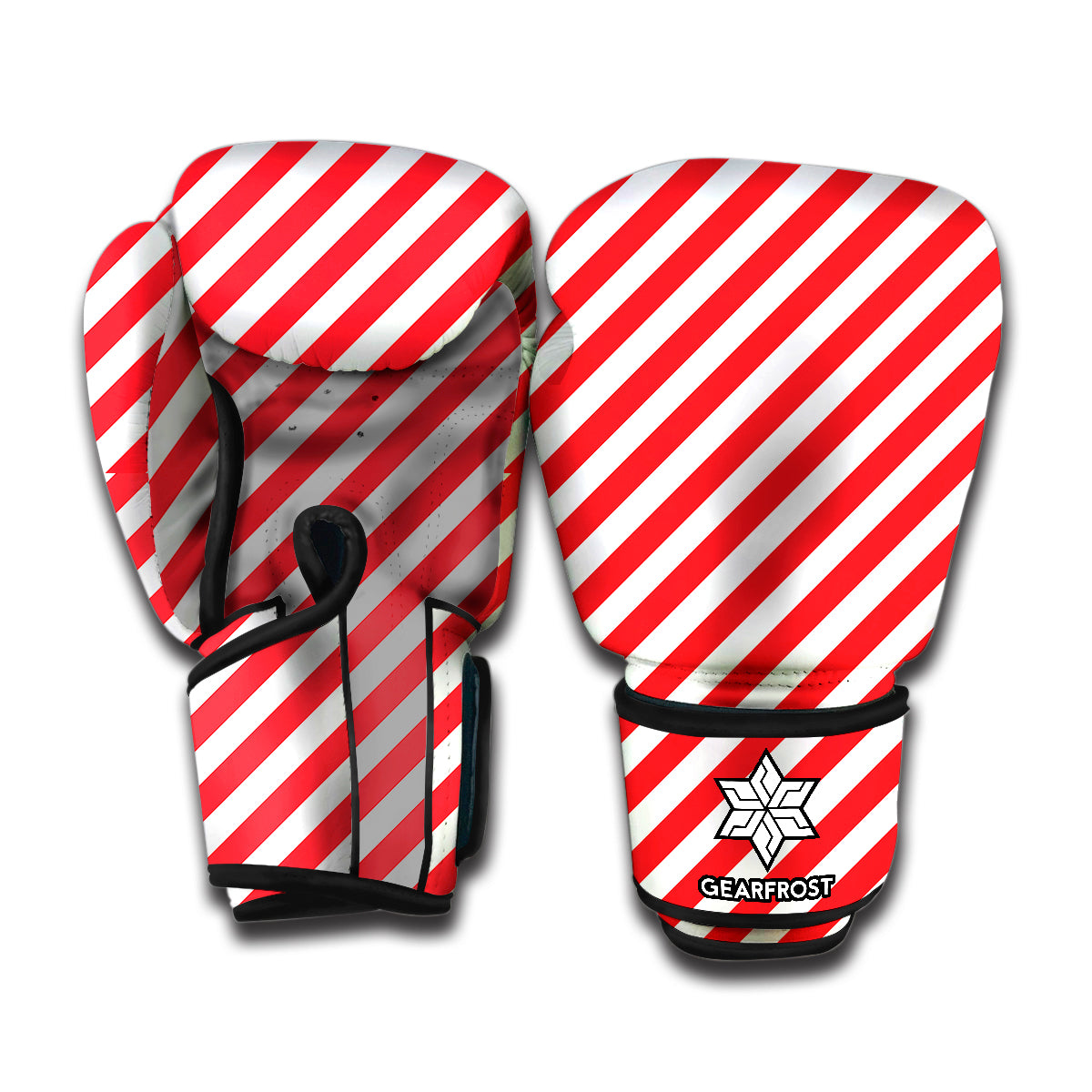 Red And White Candy Cane Striped Print Boxing Gloves