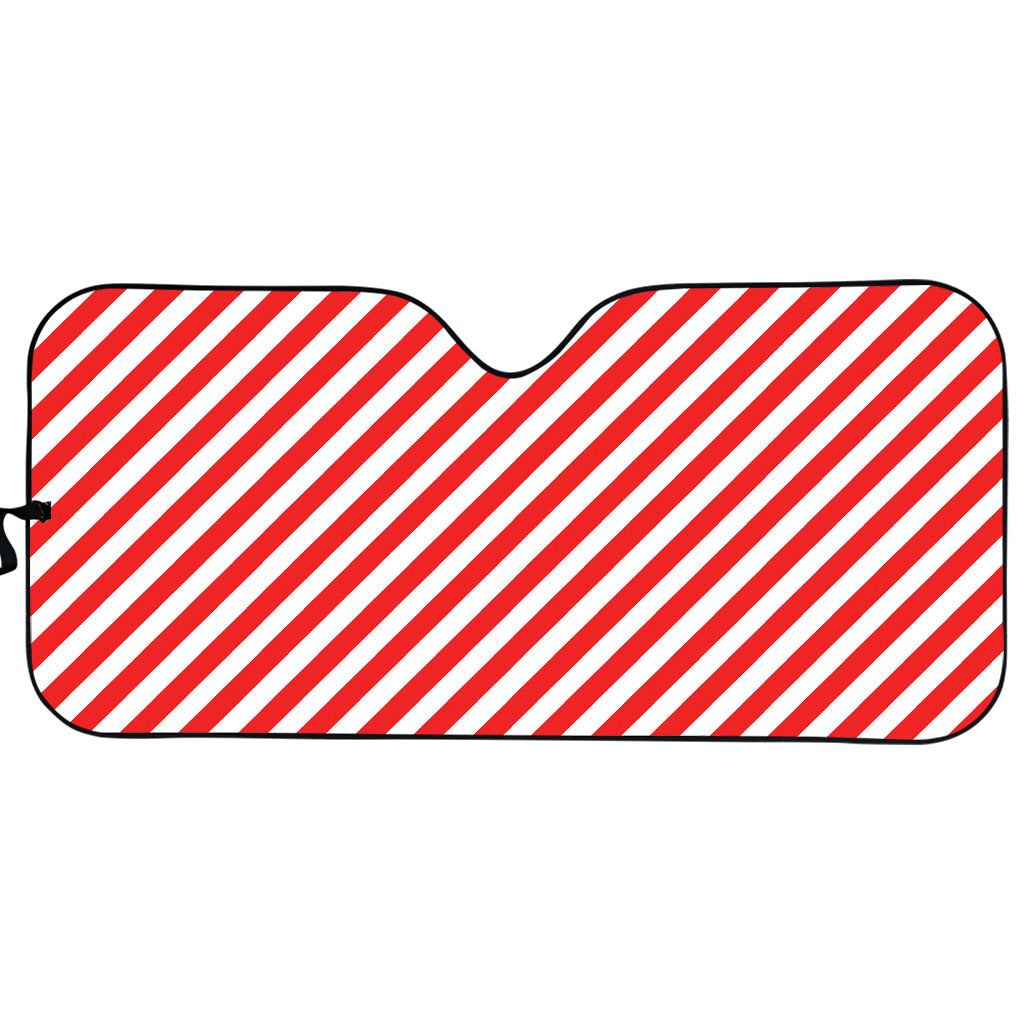 Red And White Candy Cane Striped Print Car Sun Shade