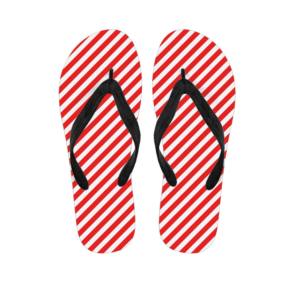 Red And White Candy Cane Striped Print Flip Flops