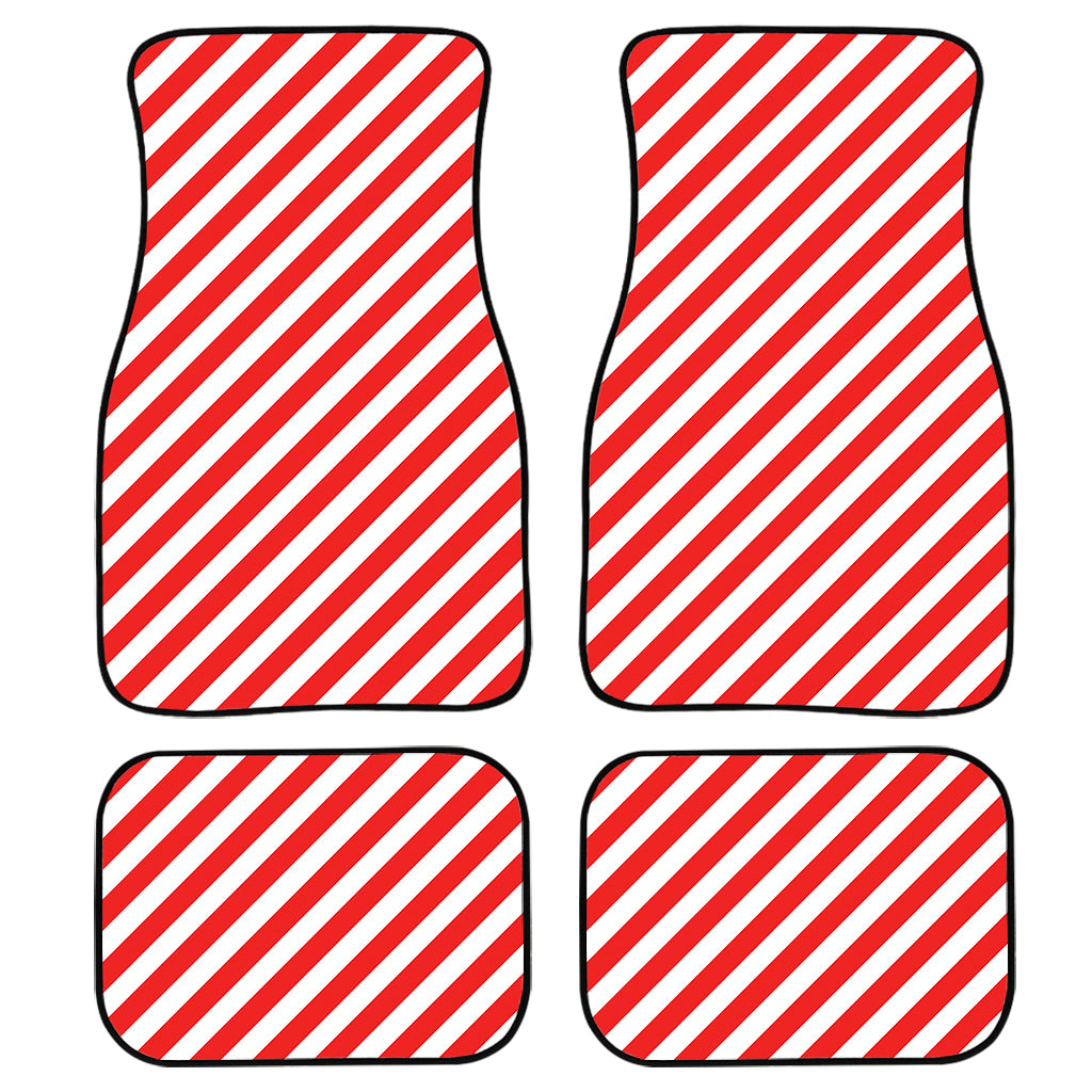 Red And White Candy Cane Striped Print Front and Back Car Floor Mats