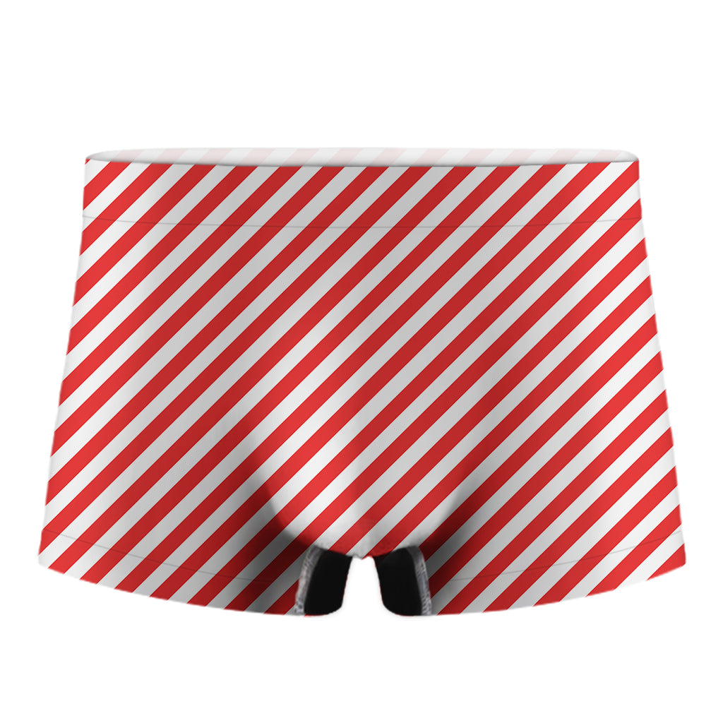 Red And White Candy Cane Striped Print Men's Boxer Briefs