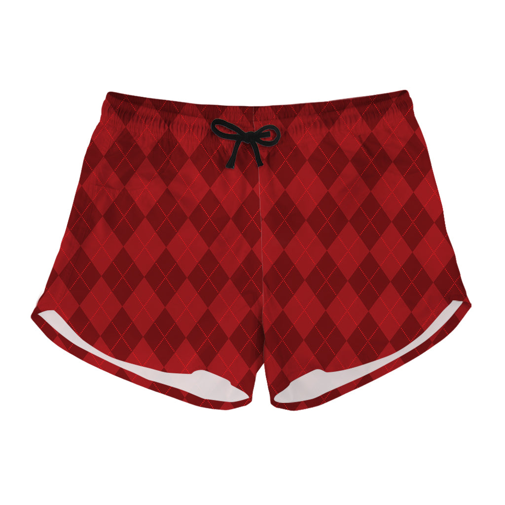 Red Argyle Pattern Print Women's Shorts