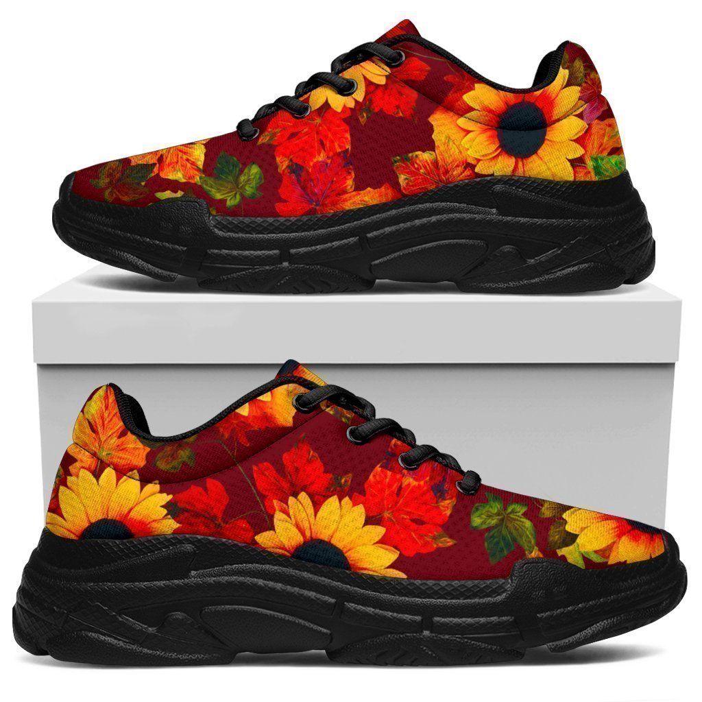 Red Autumn Sunflower Pattern Print Chunky Sneakers