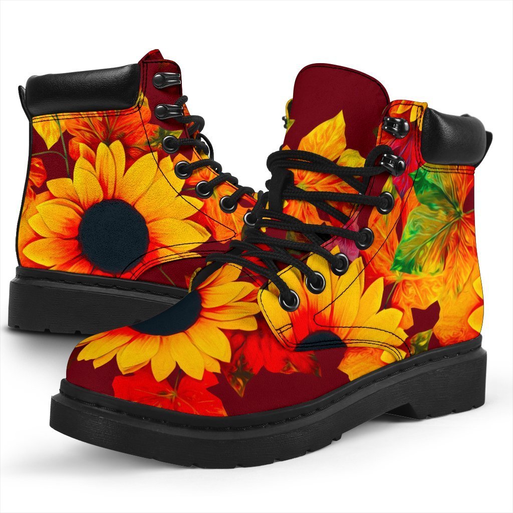 Red Autumn Sunflower Pattern Print Classic Boots