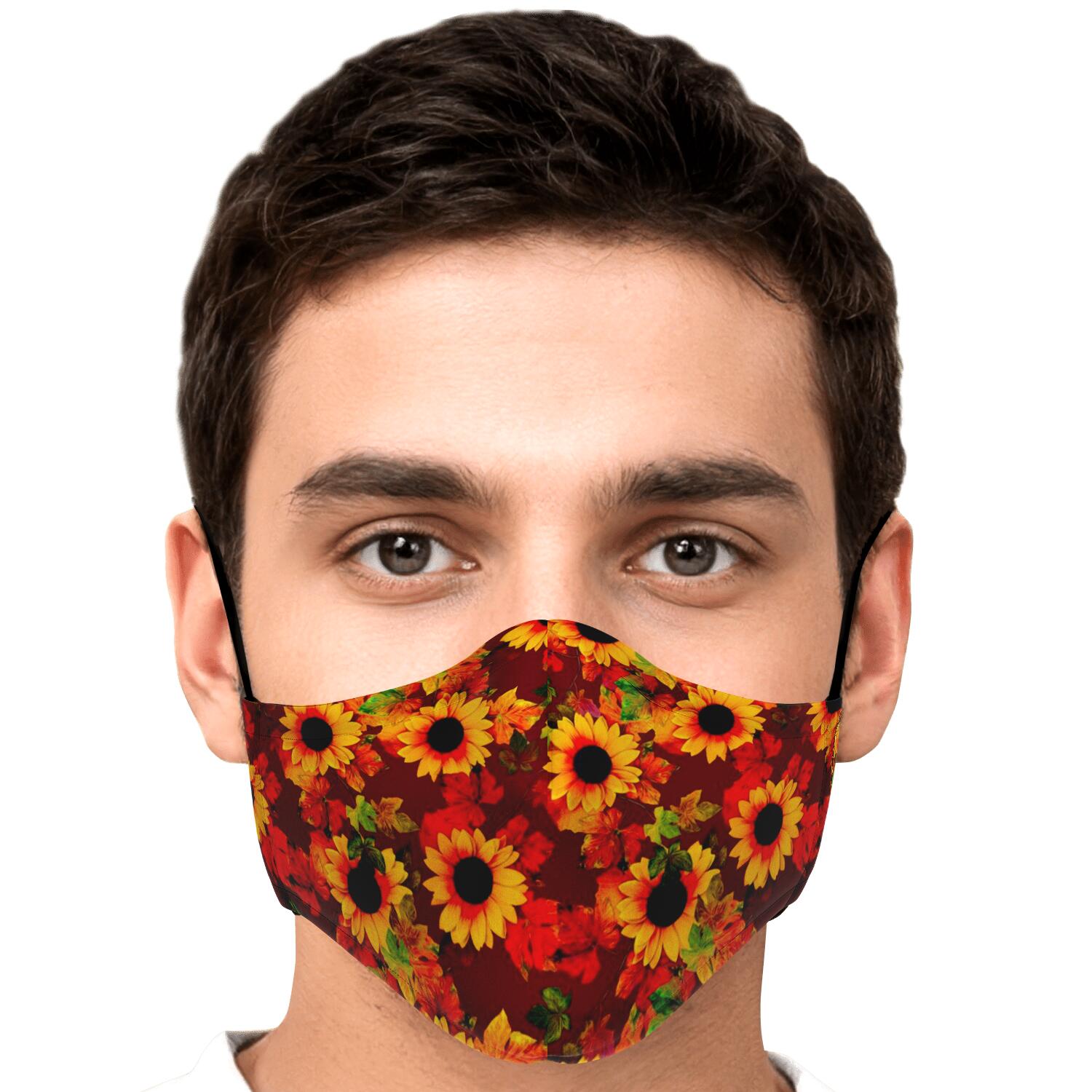 Red Autumn Sunflower Pattern Print Face Mask