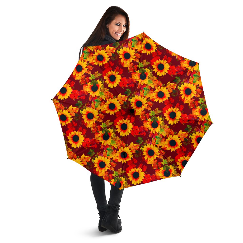 Red Autumn Sunflower Pattern Print Foldable Umbrella