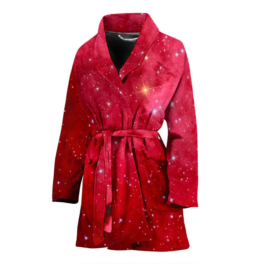 Red Galaxy Space Cloud Print Women's Bathrobe