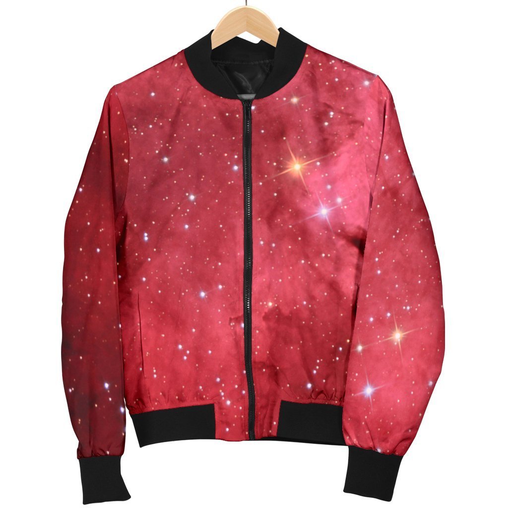 Red Galaxy Space Cloud Print Women's Bomber Jacket