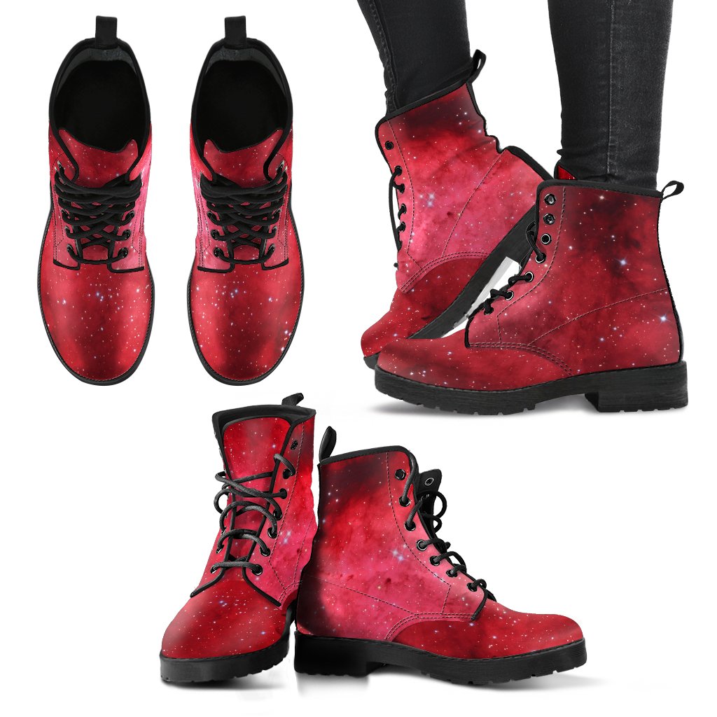 Red Galaxy Space Cloud Print Women's Boots