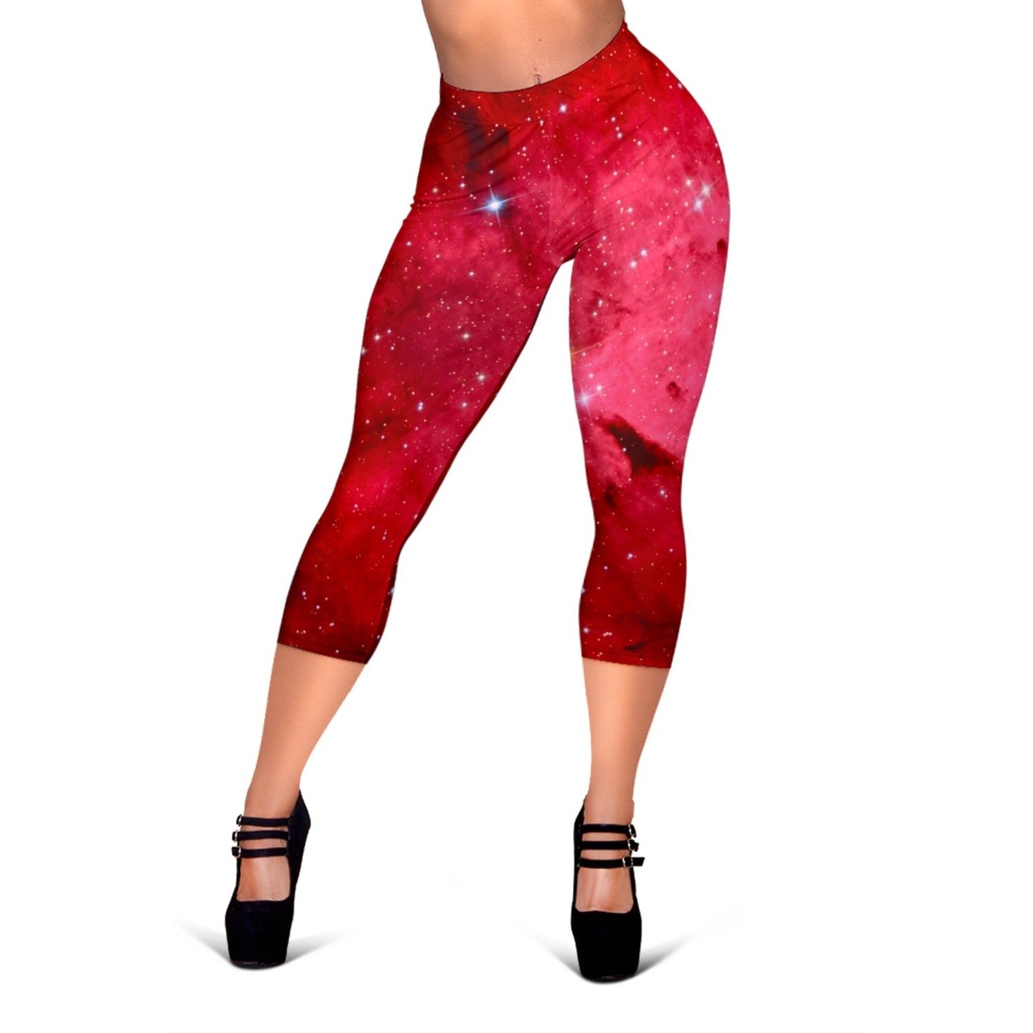 Red Galaxy Space Cloud Print Women's Capri Leggings