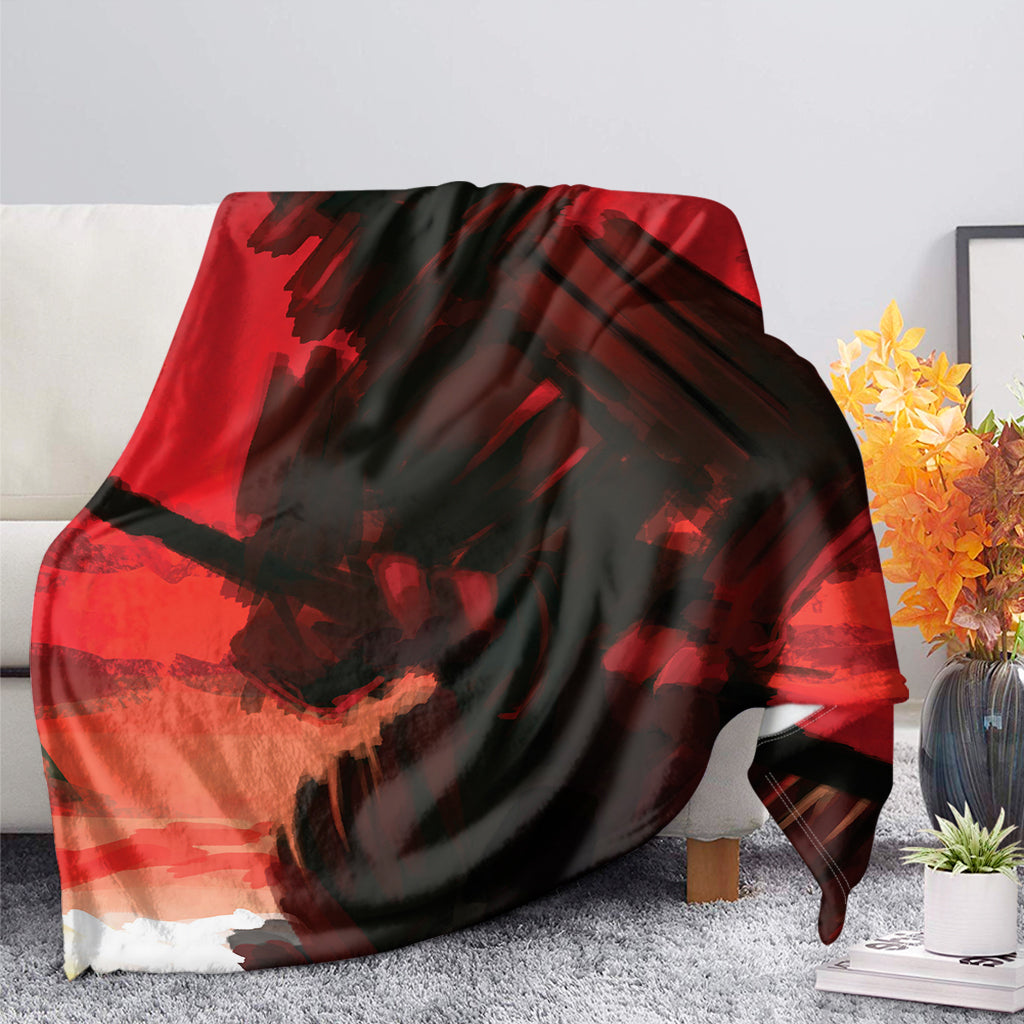 Red Sunset Samurai Print Blanket