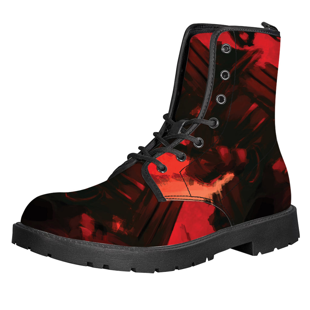 Red Sunset Samurai Print Leather Boots