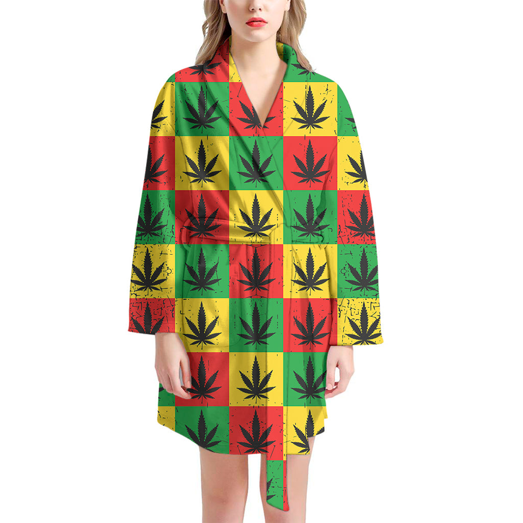 Reggae Marijuana Leaf Pattern Print Women's Bathrobe