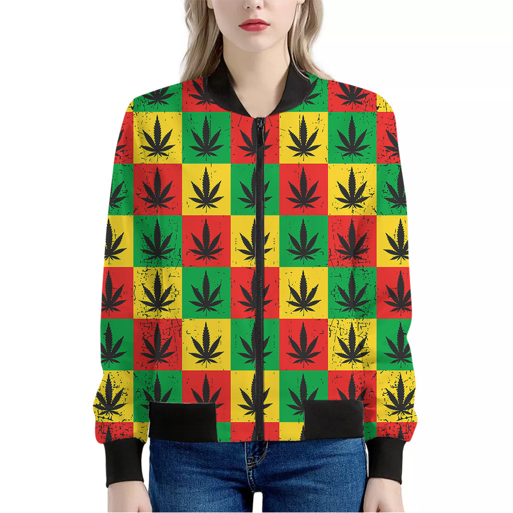 Reggae Marijuana Leaf Pattern Print Women's Bomber Jacket