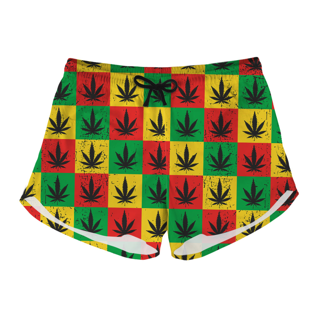 Reggae Marijuana Leaf Pattern Print Women's Shorts