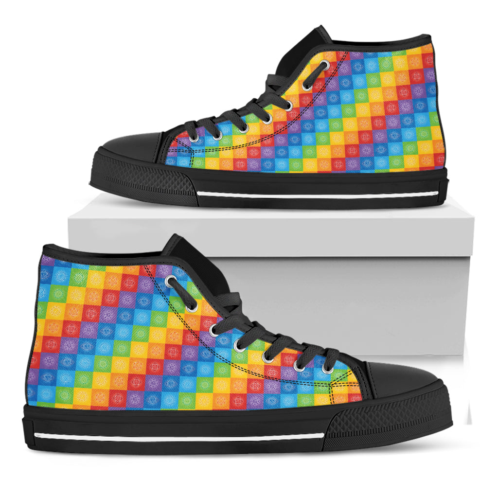 Reiki And The 7 Chakras Pattern Print Black High Top Shoes