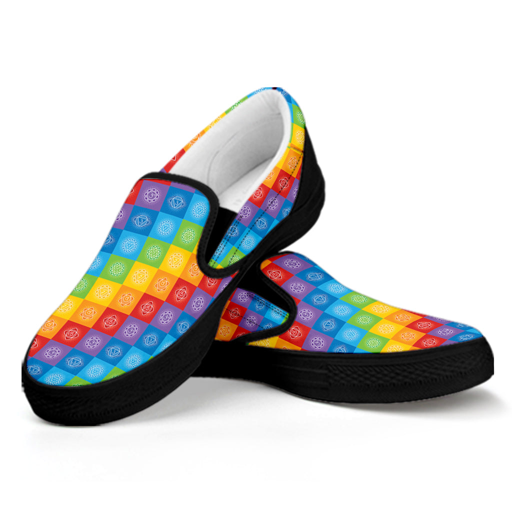 Reiki And The 7 Chakras Pattern Print Black Slip On Shoes