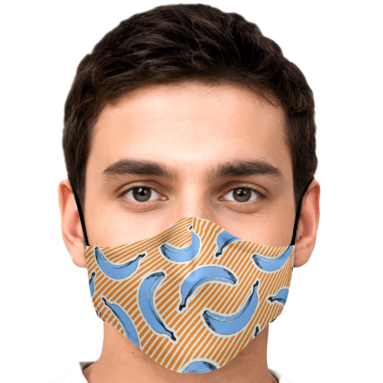 Retro Blue Banana Pattern Print Face Mask