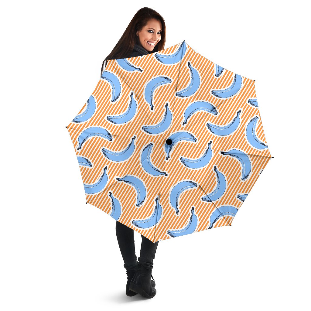 Retro Blue Banana Pattern Print Foldable Umbrella