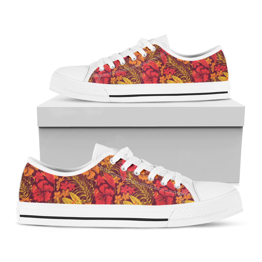 Retro Hawaiian Tropical Floral Print White Low Top Shoes