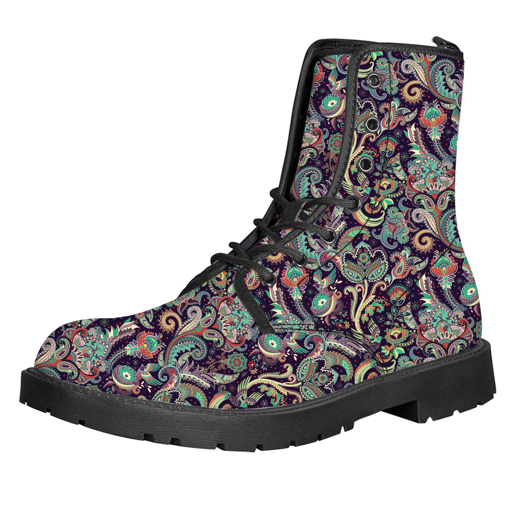 Retro Indian Paisley Pattern Print Leather Boots