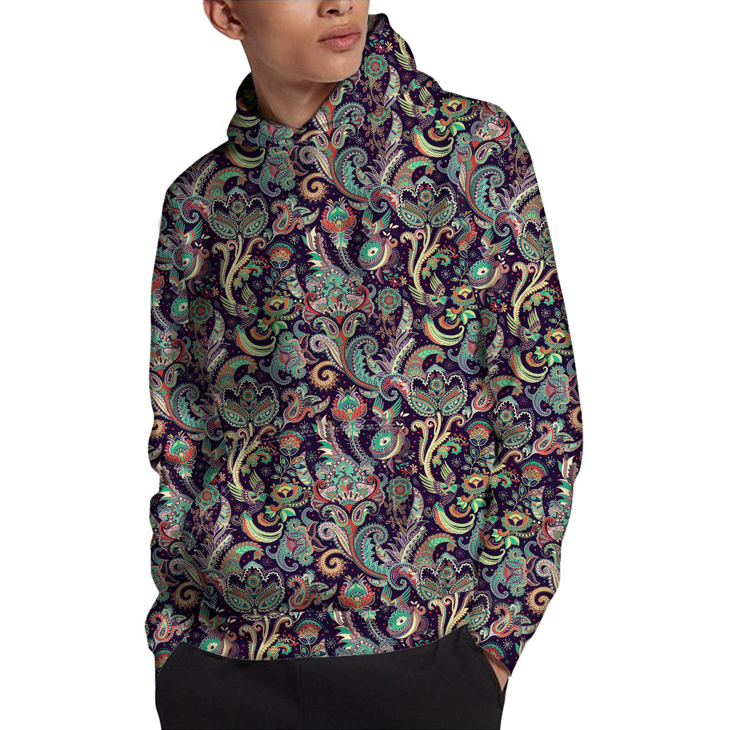 Retro Indian Paisley Pattern Print Pullover Hoodie