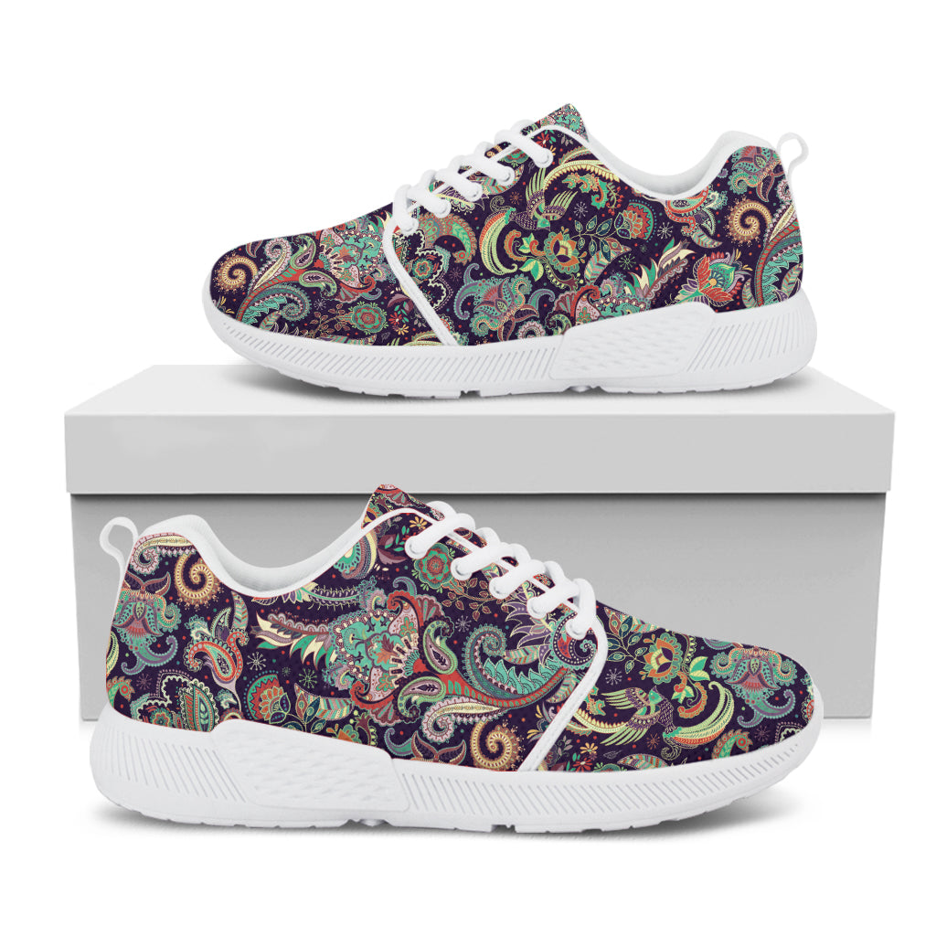 Retro Indian Paisley Pattern Print White Athletic Shoes
