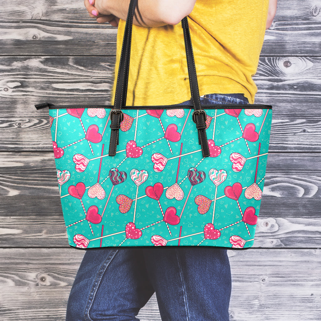 Retro Lollipop Pattern Print Leather Tote Bag