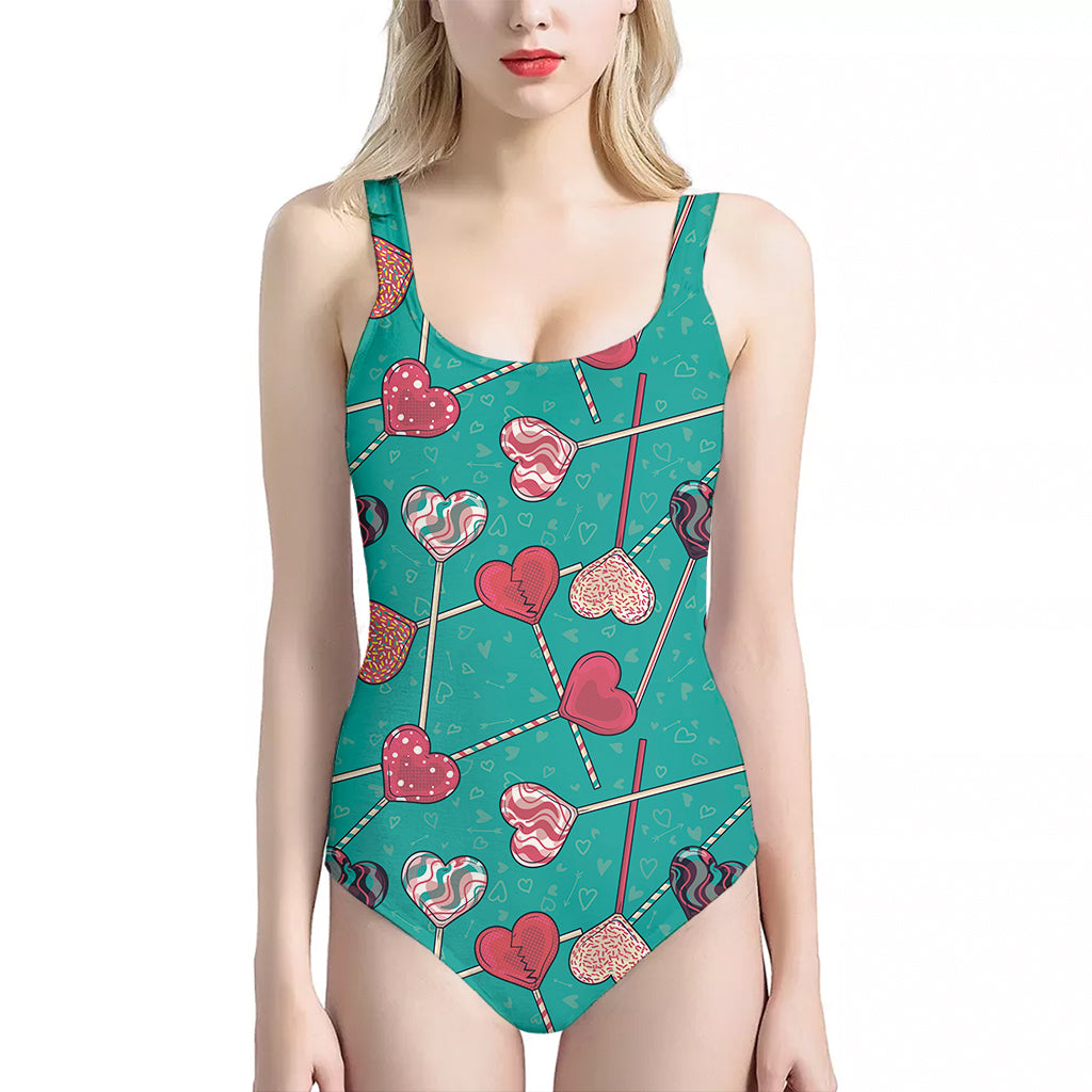 Retro Lollipop Pattern Print One Piece Halter Neck Swimsuit