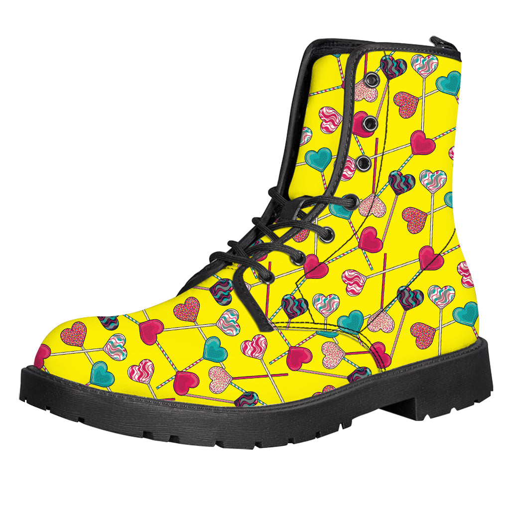 Retro Lollipop Print Leather Boots