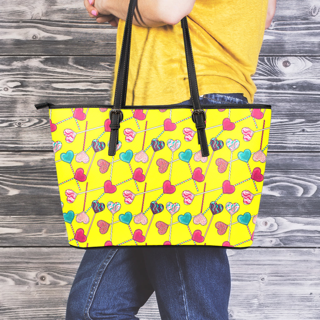 Retro Lollipop Print Leather Tote Bag