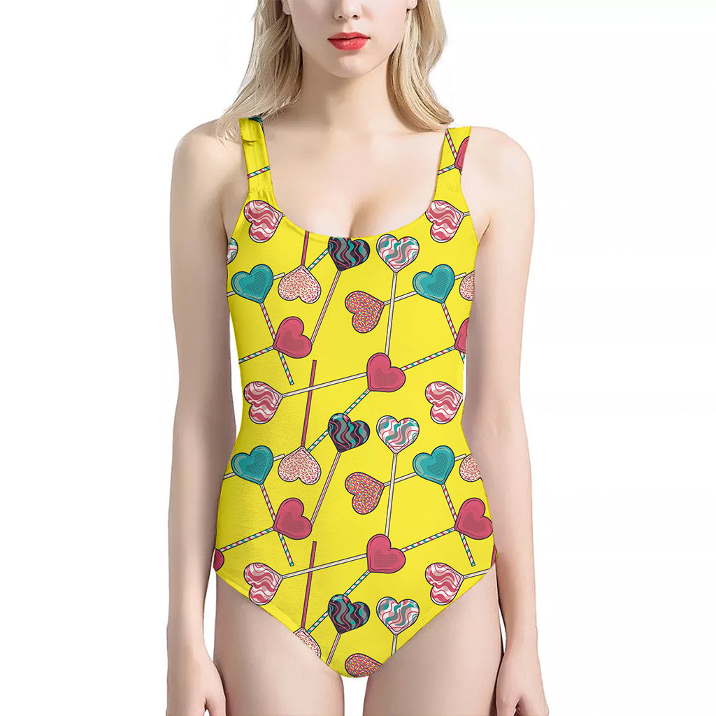 Retro Lollipop Print One Piece Halter Neck Swimsuit