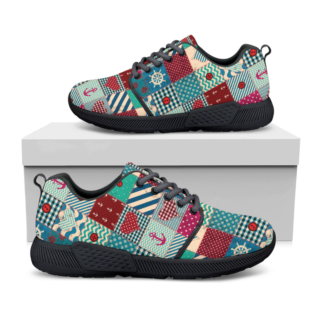 Retro Nautical Patchwork Pattern Print Black Athletic Shoes