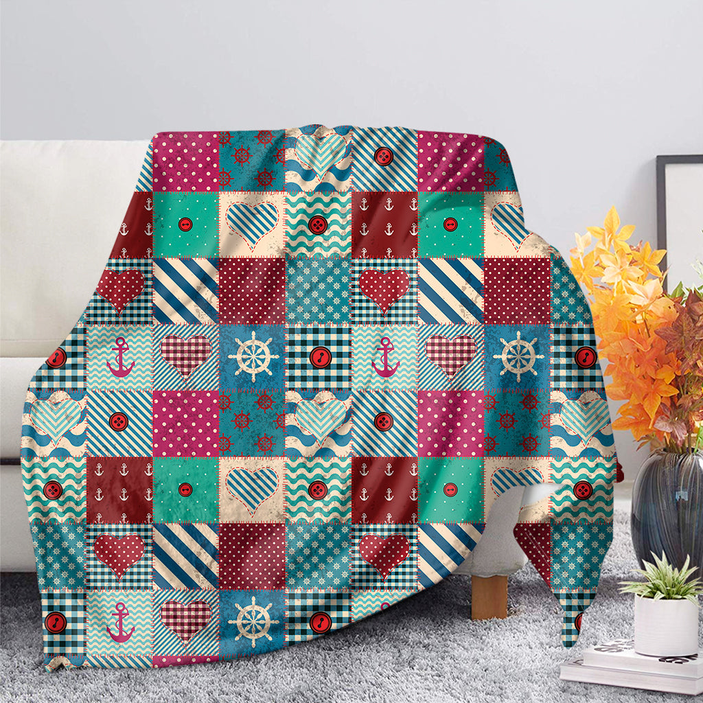 Retro Nautical Patchwork Pattern Print Blanket