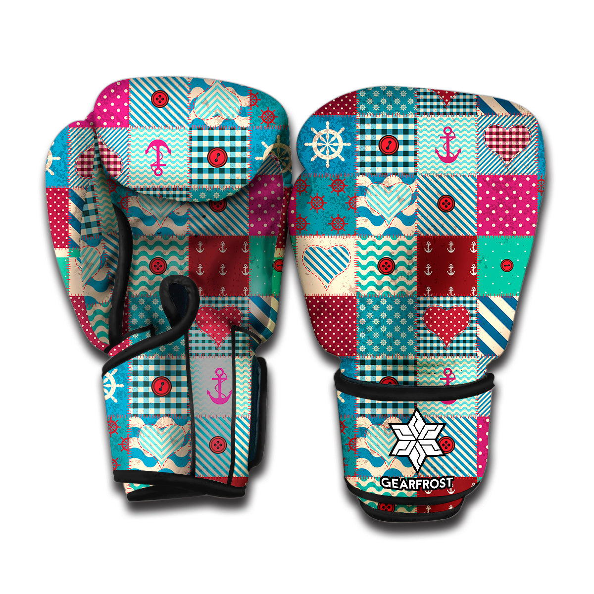 Retro Nautical Patchwork Pattern Print Boxing Gloves